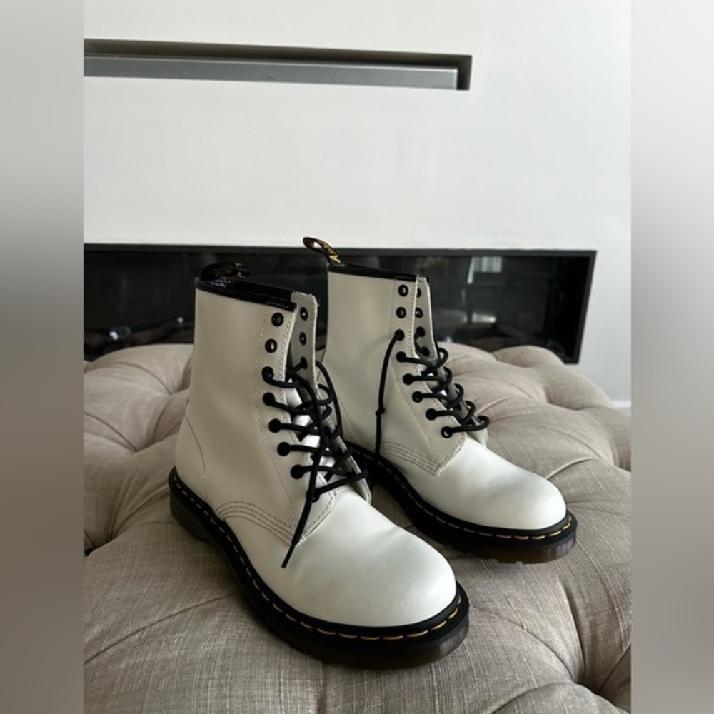 Dr. Martens White and Black Leather Boots